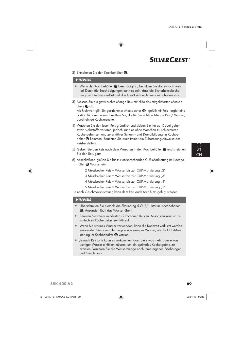 De at ch | Silvercrest SRK 400 A2 User Manual | Page 92 / 100