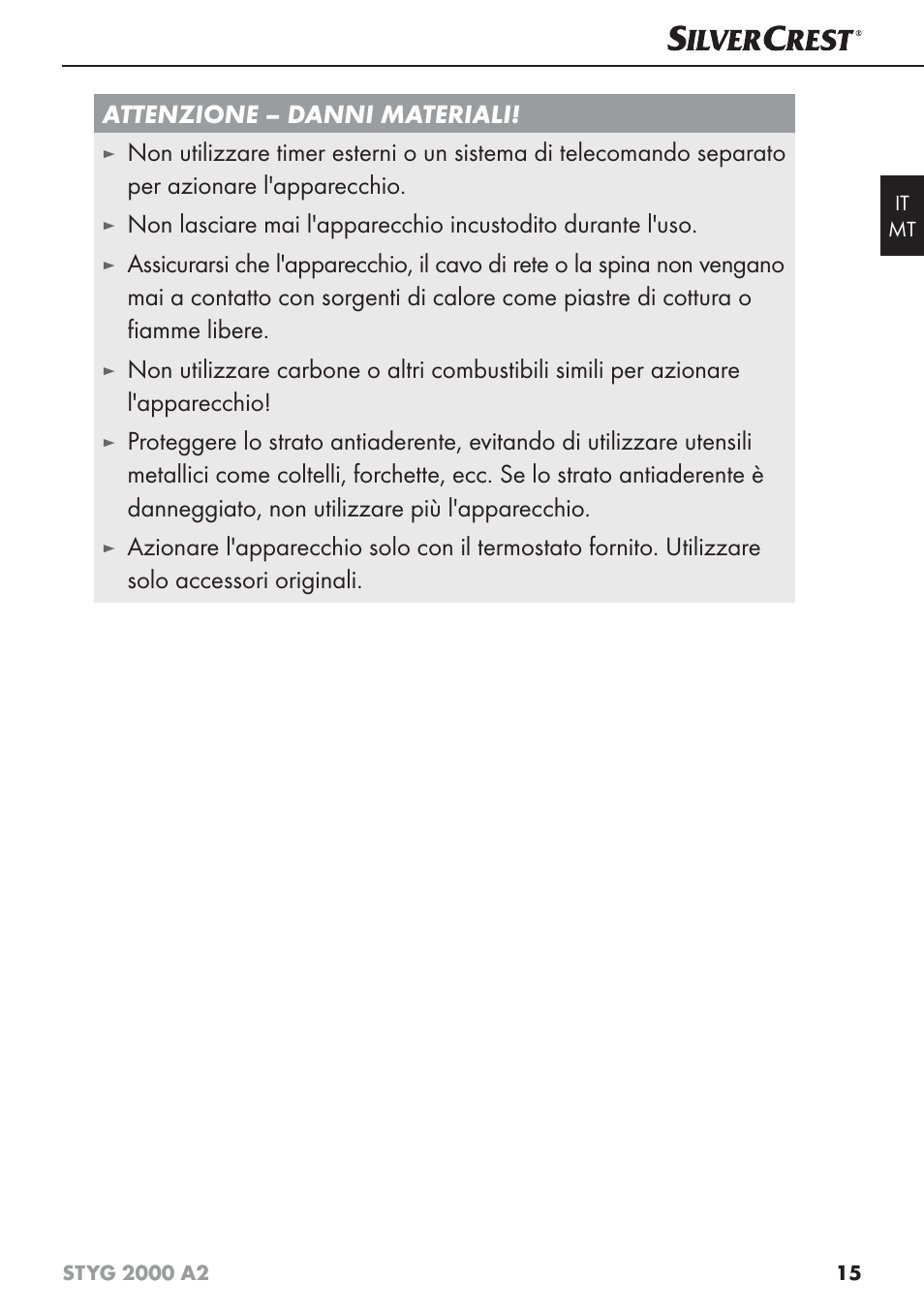 Attenzione – danni materiali | Silvercrest STYG 2000 A2 User Manual | Page 18 / 53
