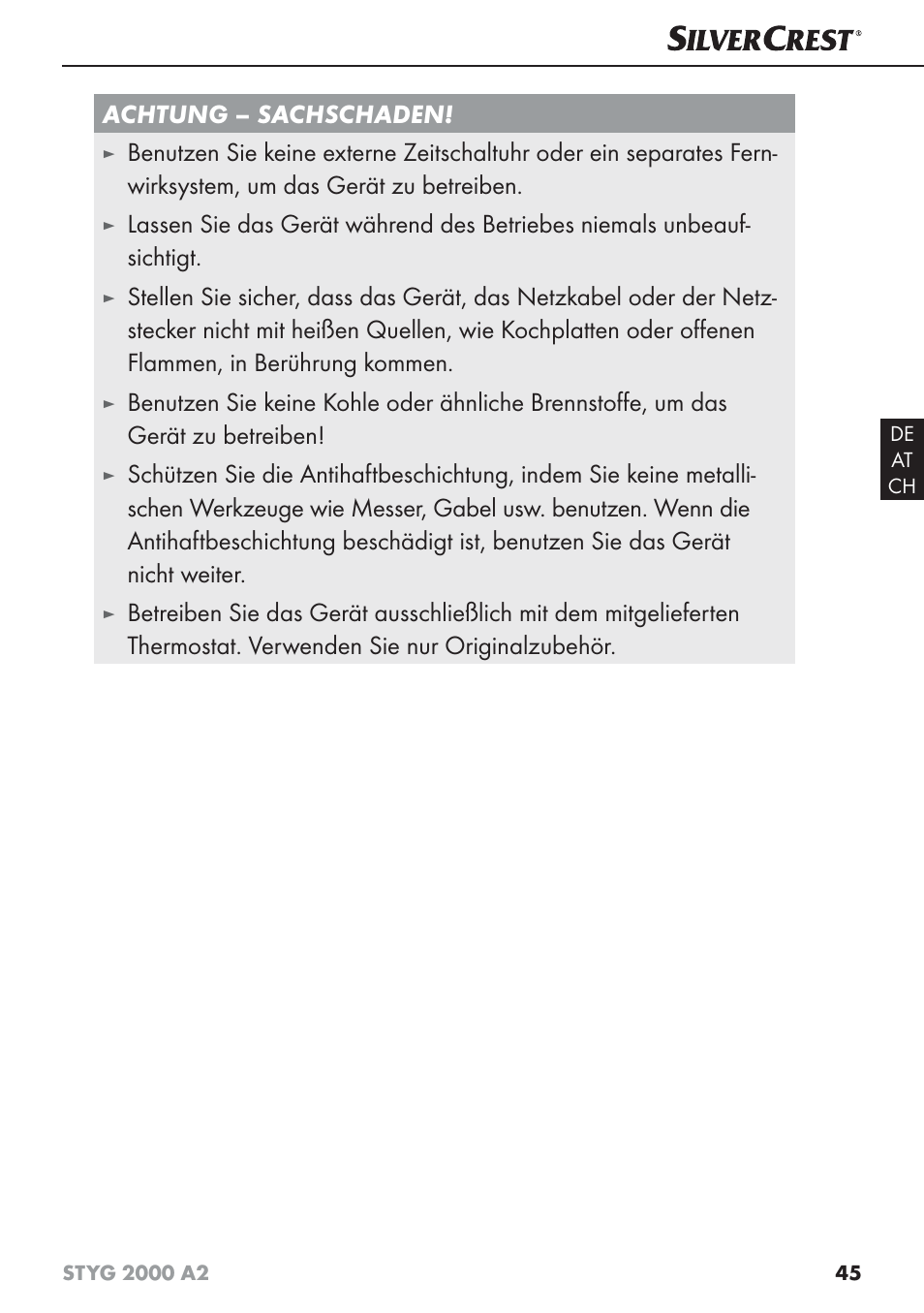 Achtung – sachschaden | Silvercrest STYG 2000 A2 User Manual | Page 48 / 53