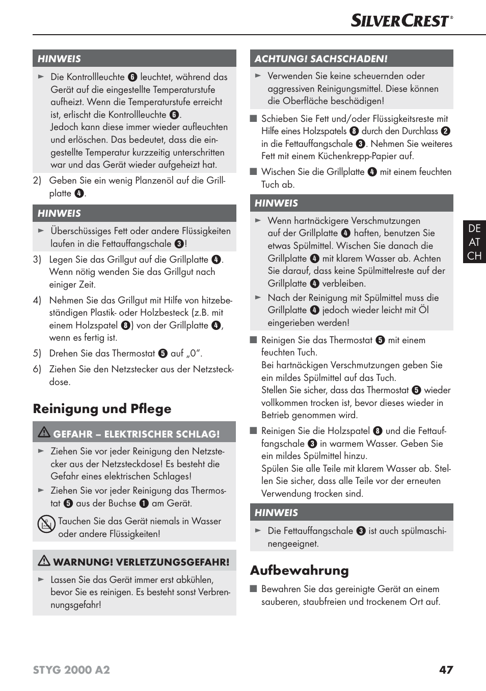 Reinigung und pﬂ ege, Aufbewahrung | Silvercrest STYG 2000 A2 User Manual | Page 50 / 53