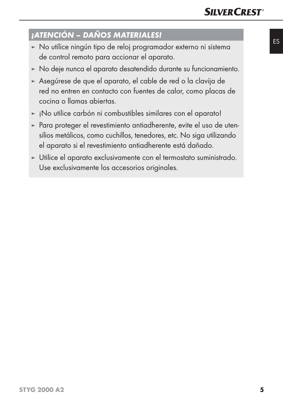Atención – daños materiales | Silvercrest STYG 2000 A2 User Manual | Page 8 / 53