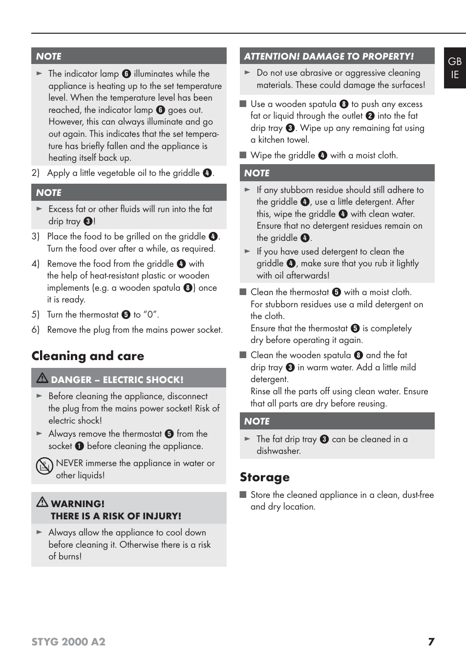 Cleaning and care, Storage | Silvercrest STYG 2000 A2 User Manual | Page 10 / 63