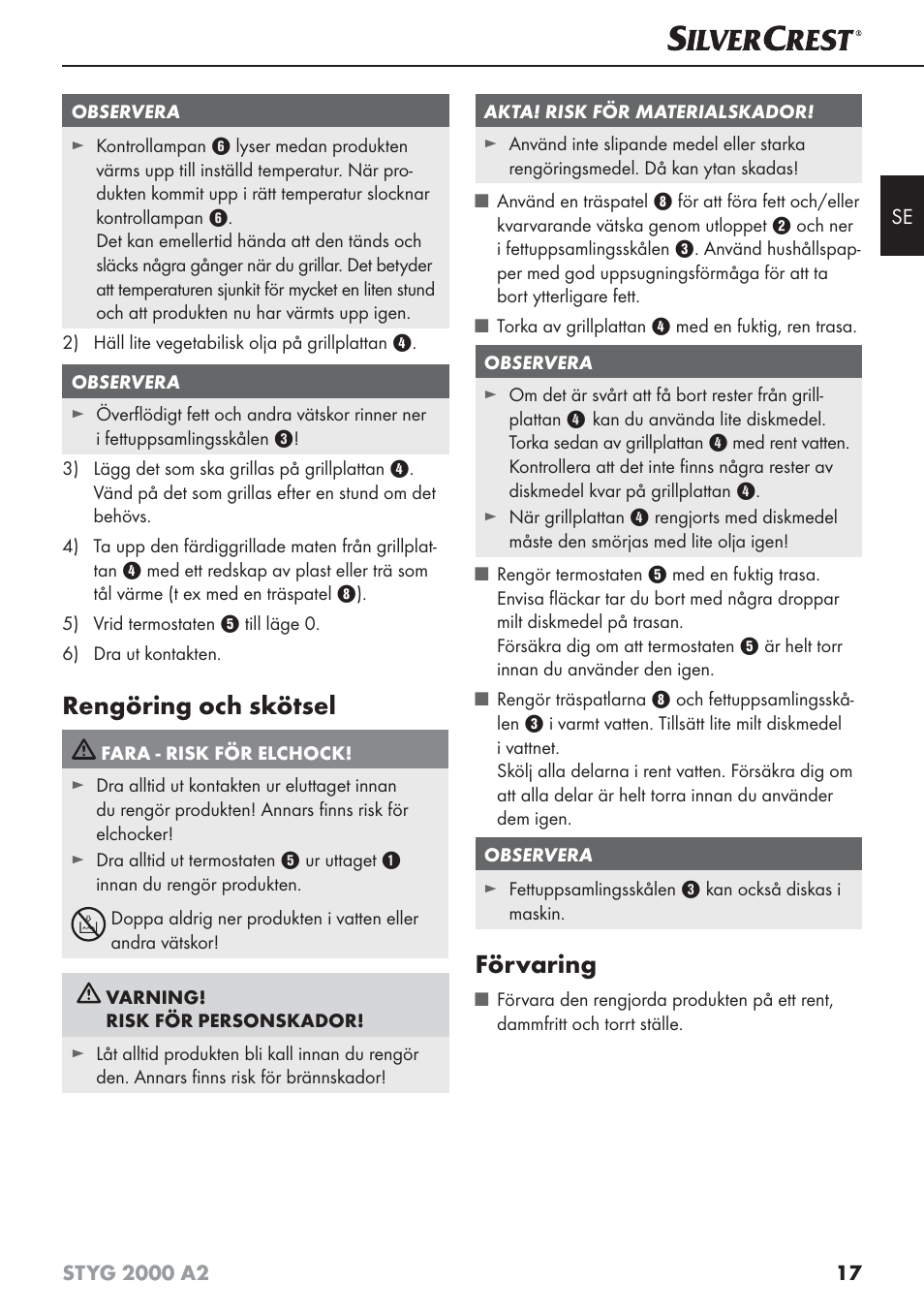 Rengöring och skötsel, Förvaring | Silvercrest STYG 2000 A2 User Manual | Page 20 / 63