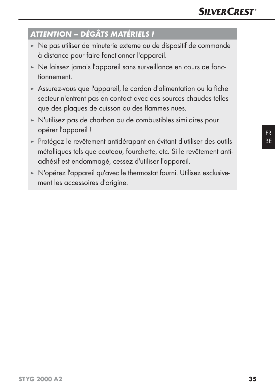 Attention – dégâts matériels | Silvercrest STYG 2000 A2 User Manual | Page 38 / 63