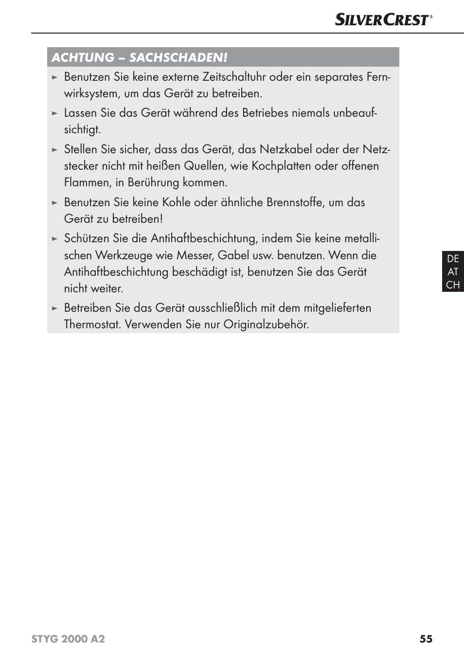 Achtung – sachschaden | Silvercrest STYG 2000 A2 User Manual | Page 58 / 63