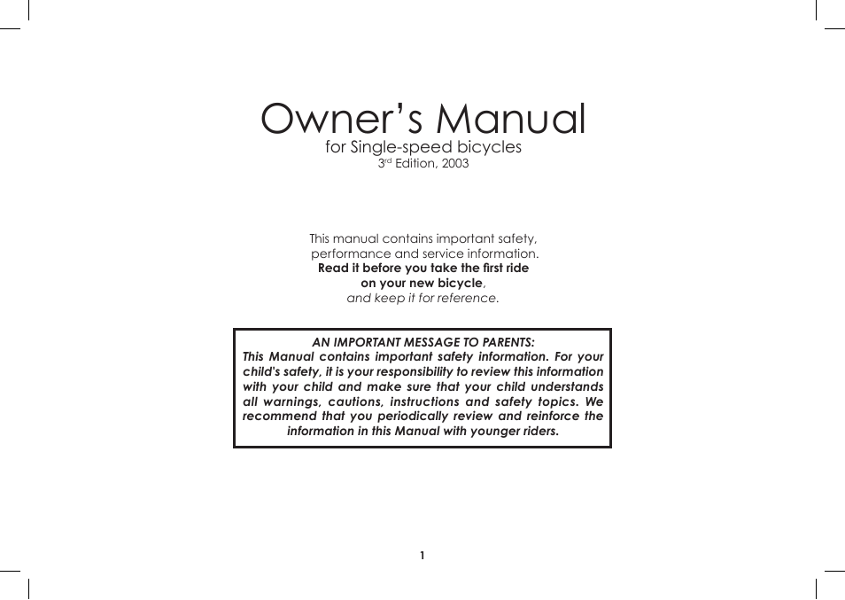 Diamondback Single-Speed Bicycle User Manual | 32 pages