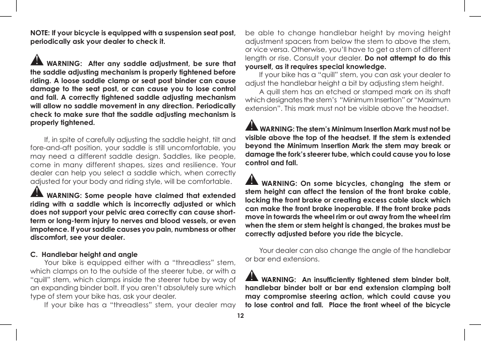 Diamondback Single-Speed Bicycle User Manual | Page 12 / 32