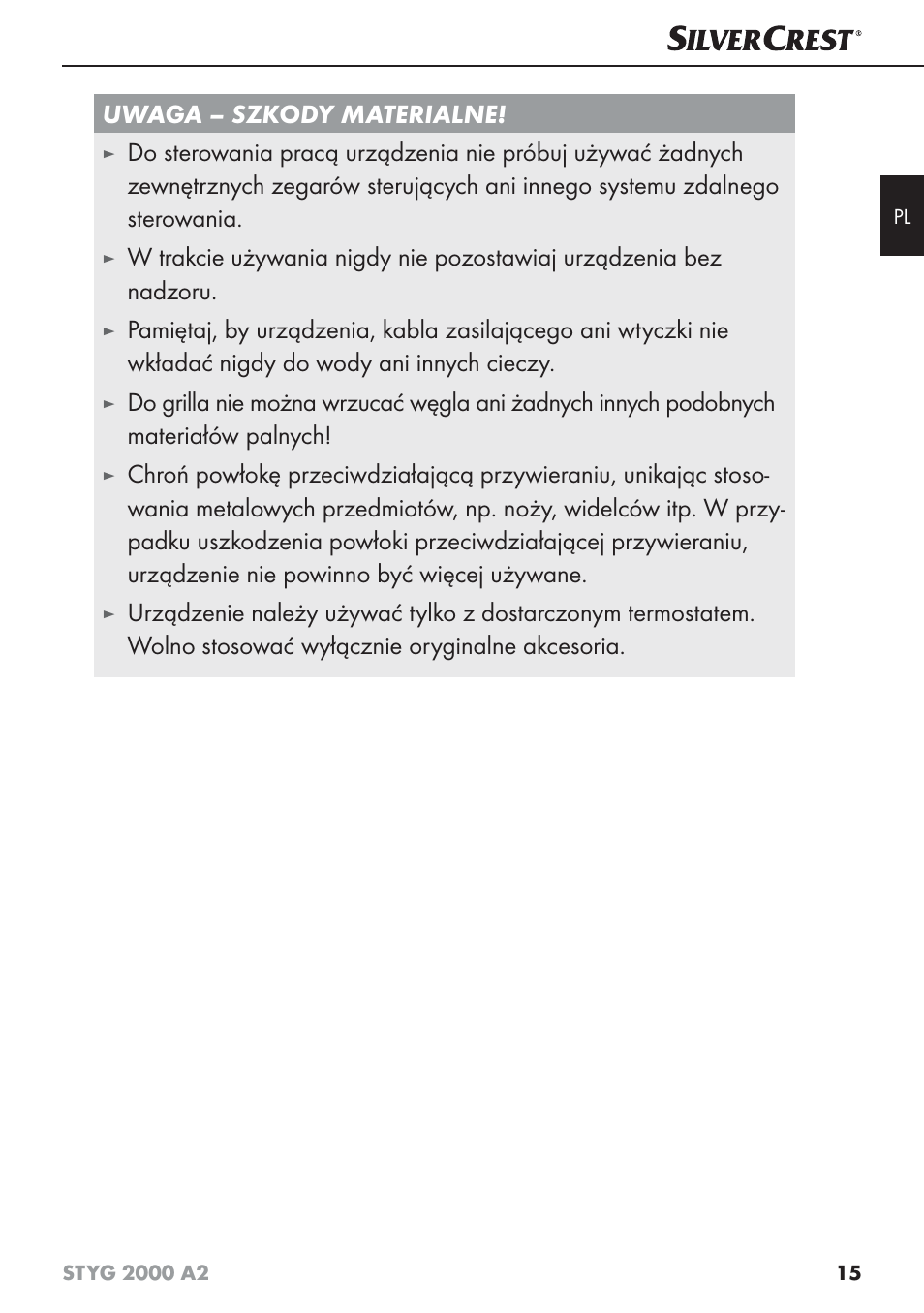 Uwaga – szkody materialne | Silvercrest STYG 2000 A2 User Manual | Page 18 / 73