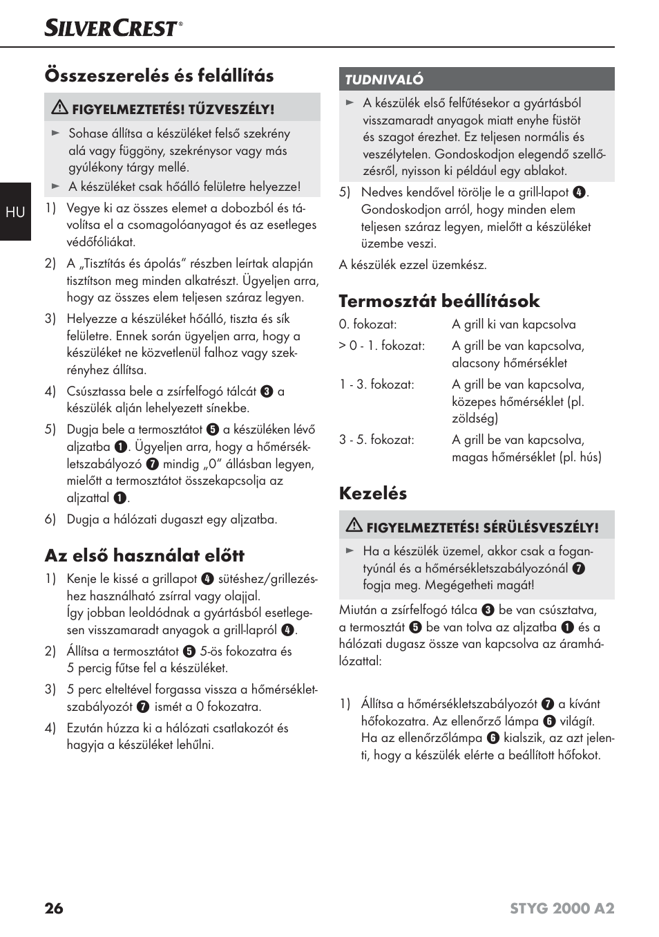 Összeszerelés és felállítás, Az első használat előtt, Termosztát beállítások | Kezelés | Silvercrest STYG 2000 A2 User Manual | Page 29 / 73