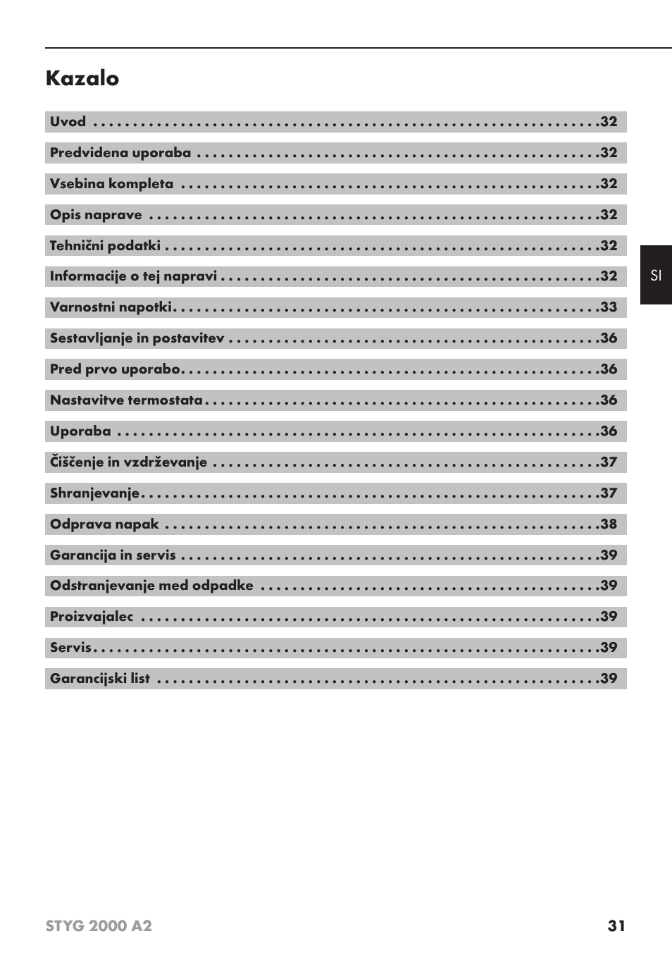 Kazalo | Silvercrest STYG 2000 A2 User Manual | Page 34 / 73