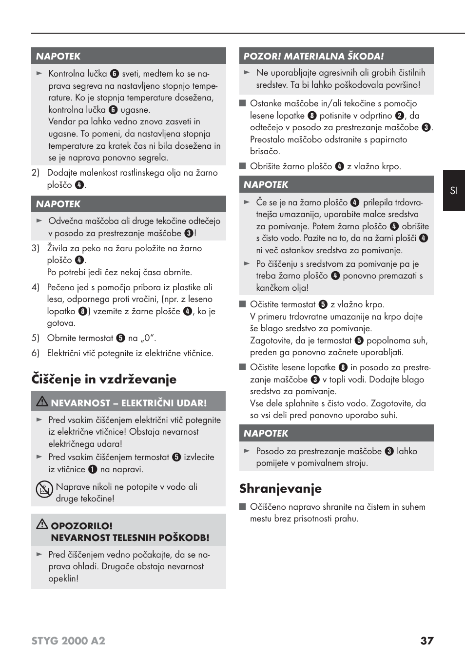Čiščenje in vzdrževanje, Shranjevanje | Silvercrest STYG 2000 A2 User Manual | Page 40 / 73