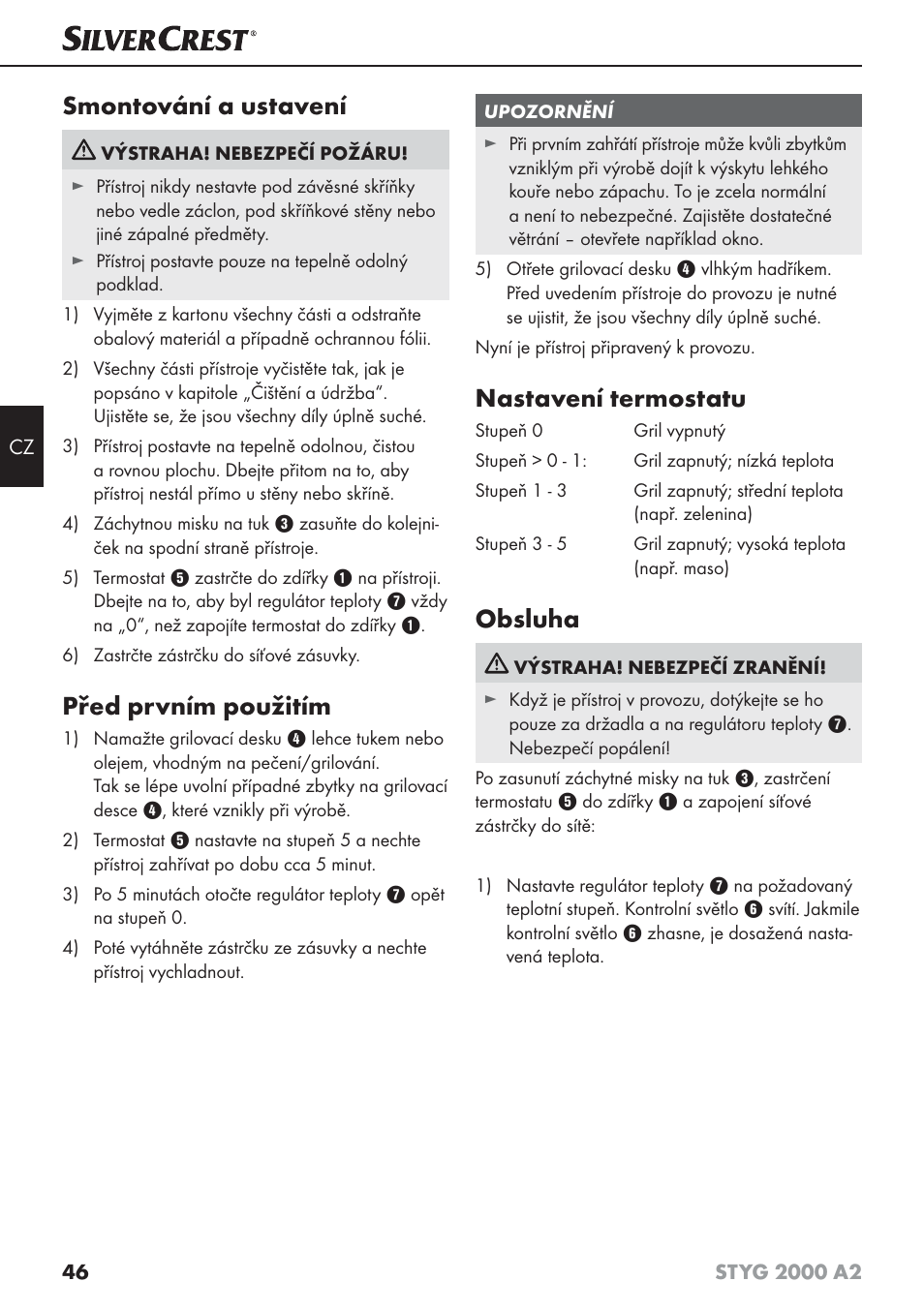 Smontování a ustavení, Před prvním použitím, Nastavení termostatu | Obsluha | Silvercrest STYG 2000 A2 User Manual | Page 49 / 73