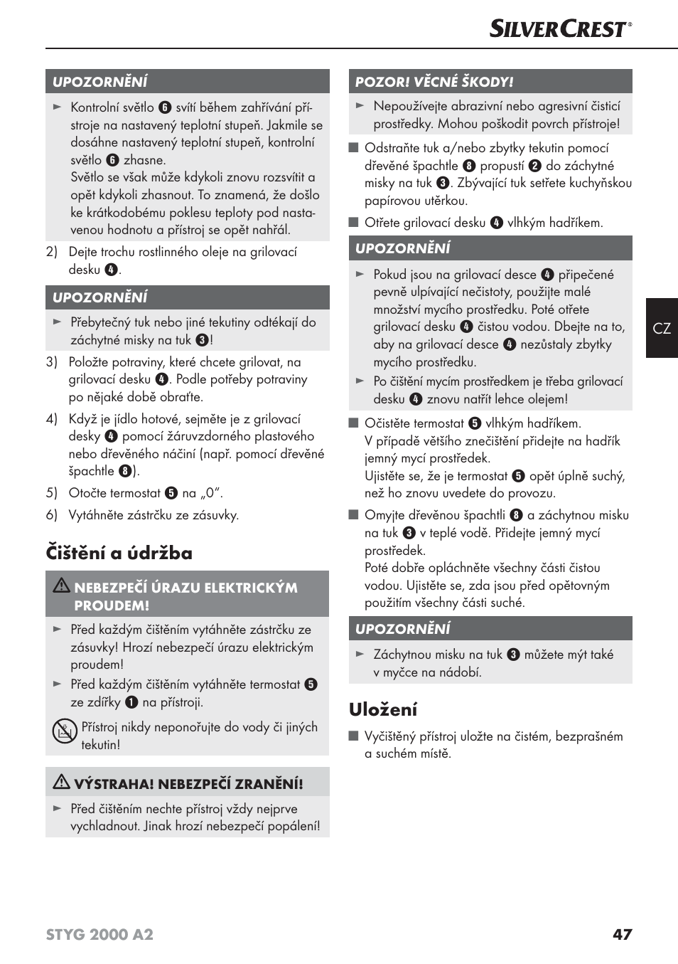 Čištění a údržba, Uložení | Silvercrest STYG 2000 A2 User Manual | Page 50 / 73