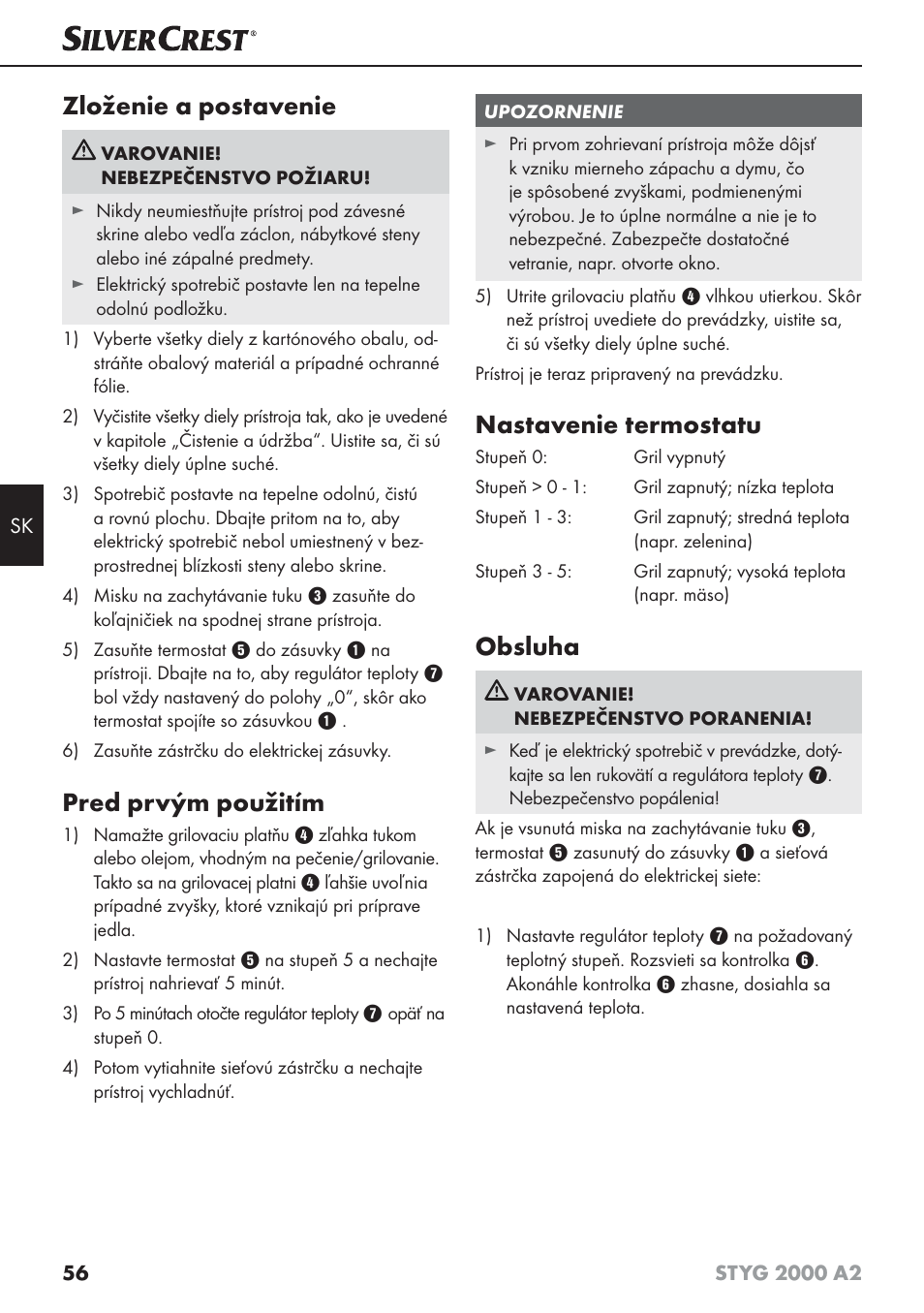 Zloženie a postavenie, Pred prvým použitím, Nastavenie termostatu | Obsluha | Silvercrest STYG 2000 A2 User Manual | Page 59 / 73