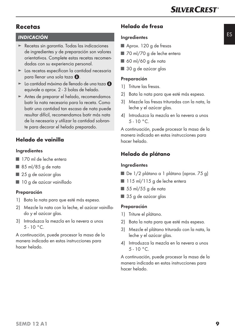 Recetas | Silvercrest SEMD 12 A1 User Manual | Page 12 / 54