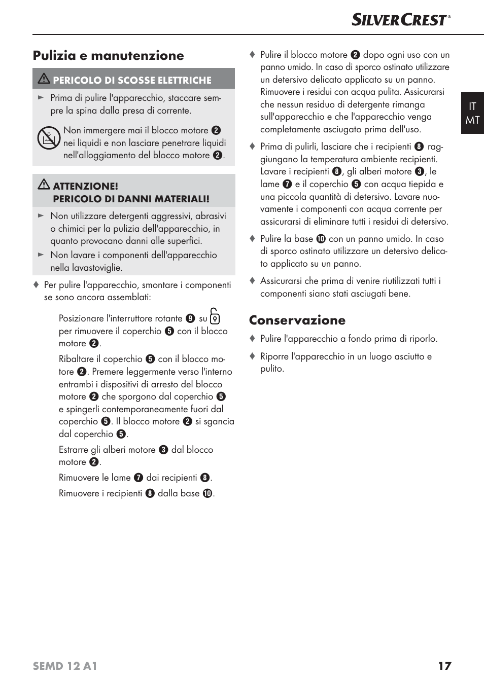 Pulizia e manutenzione, Conservazione | Silvercrest SEMD 12 A1 User Manual | Page 20 / 54