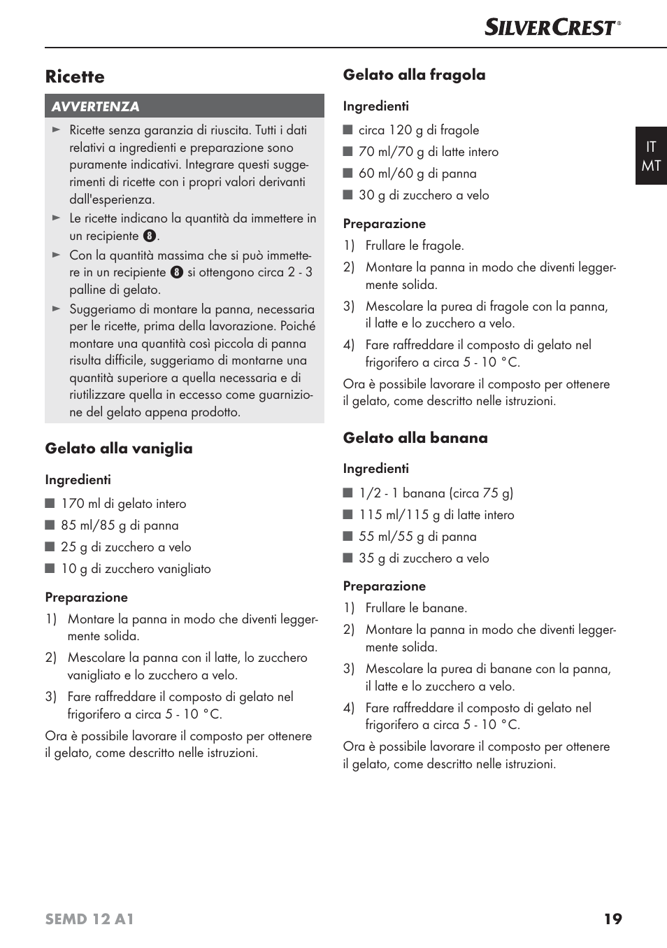 Ricette | Silvercrest SEMD 12 A1 User Manual | Page 22 / 54