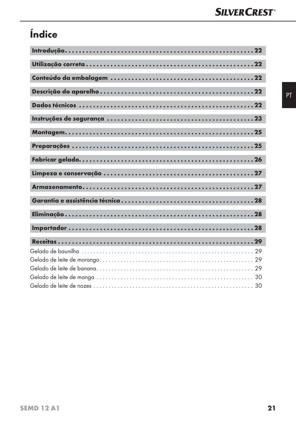 Índice | Silvercrest SEMD 12 A1 User Manual | Page 24 / 54