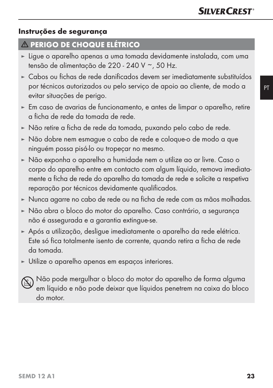 Instruções de segurança perigo de choque elétrico | Silvercrest SEMD 12 A1 User Manual | Page 26 / 54