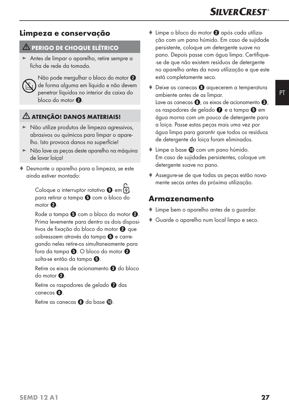 Limpeza e conservação, Armazenamento | Silvercrest SEMD 12 A1 User Manual | Page 30 / 54