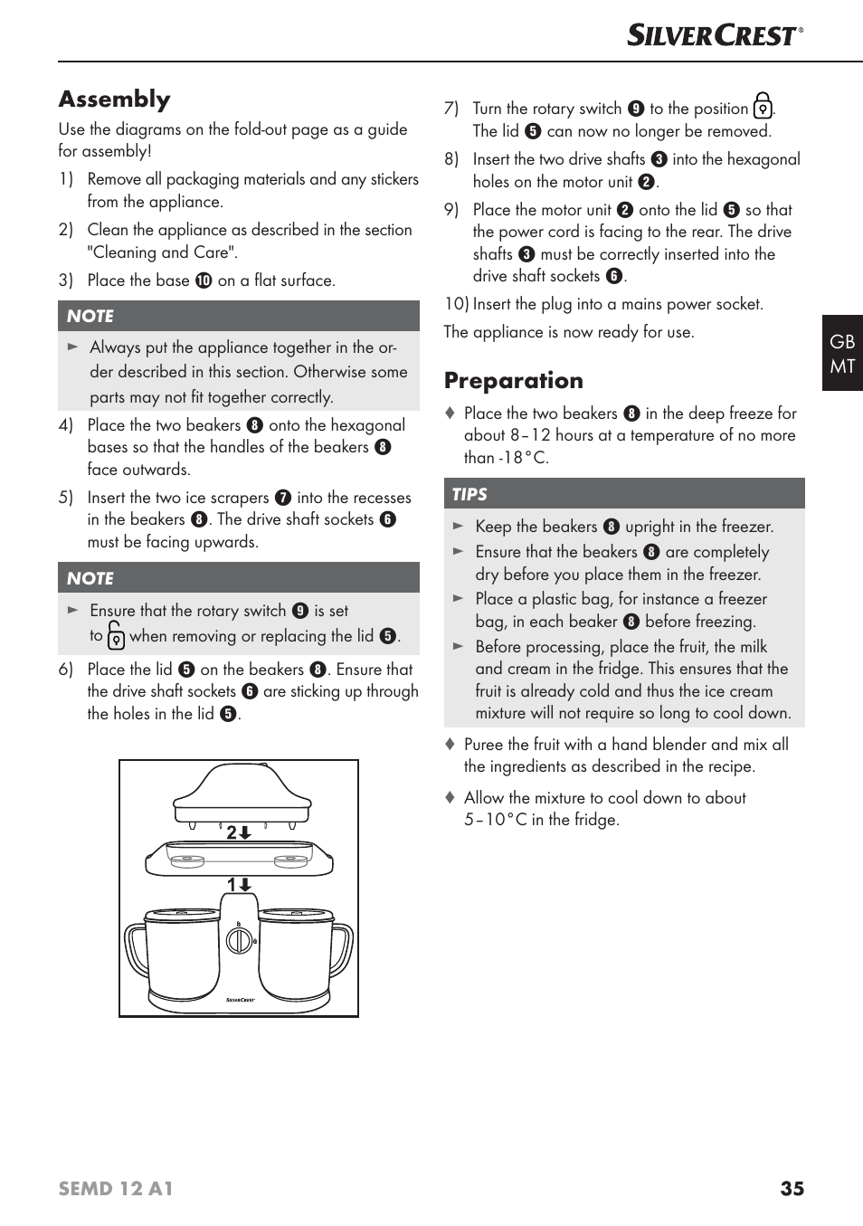 Assembly, Preparation | Silvercrest SEMD 12 A1 User Manual | Page 38 / 54