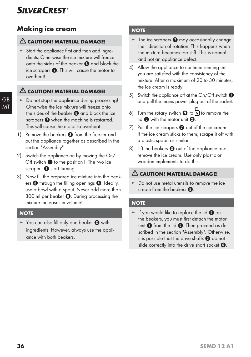 Making ice cream | Silvercrest SEMD 12 A1 User Manual | Page 39 / 54