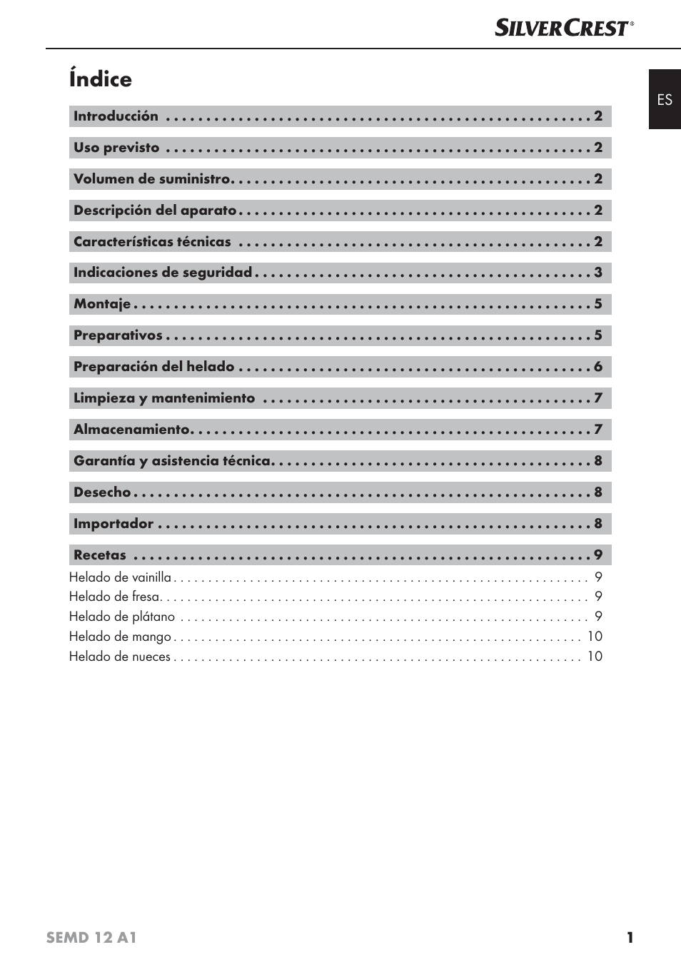 Índice | Silvercrest SEMD 12 A1 User Manual | Page 4 / 54