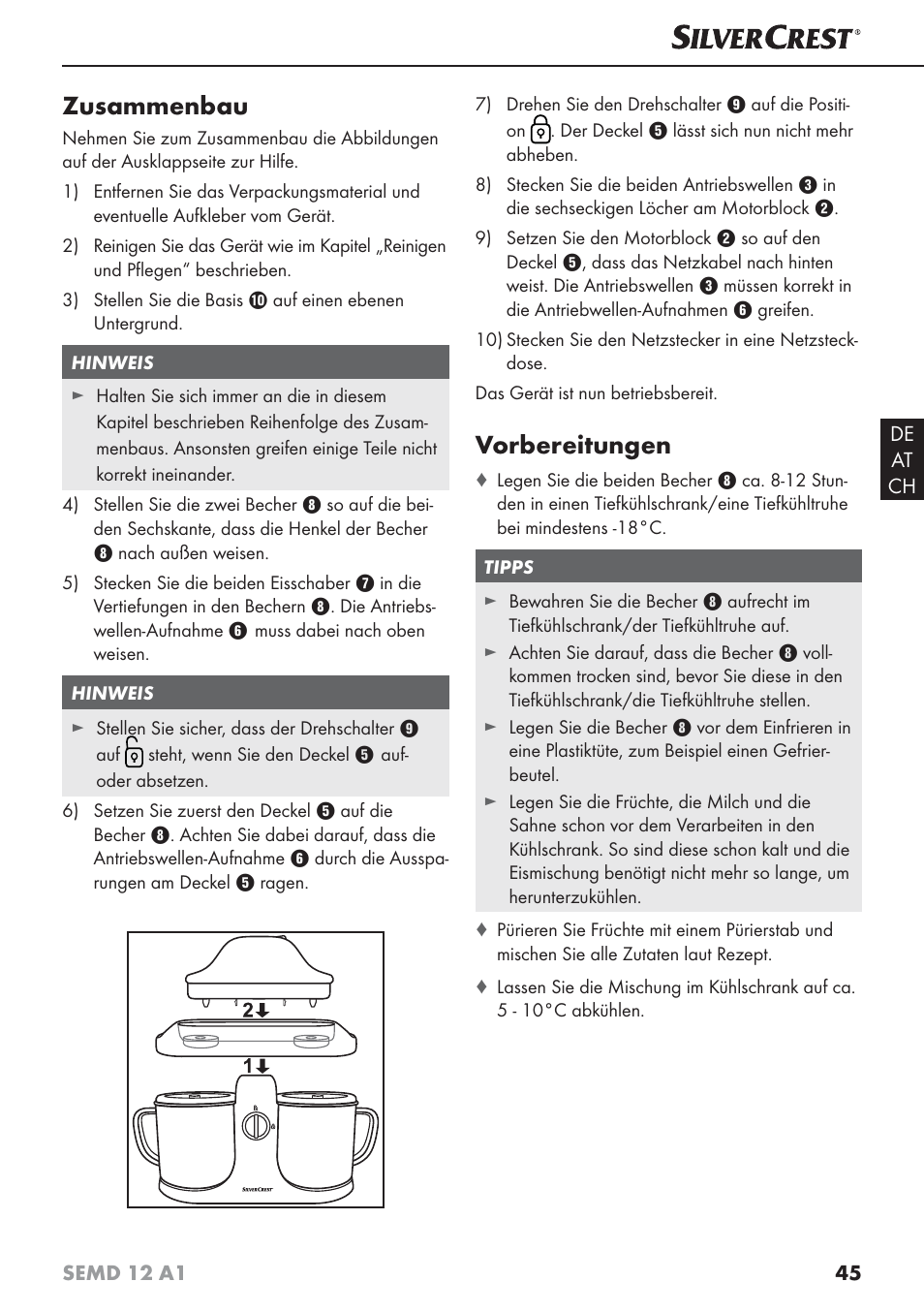 Zusammenbau, Vorbereitungen | Silvercrest SEMD 12 A1 User Manual | Page 48 / 54