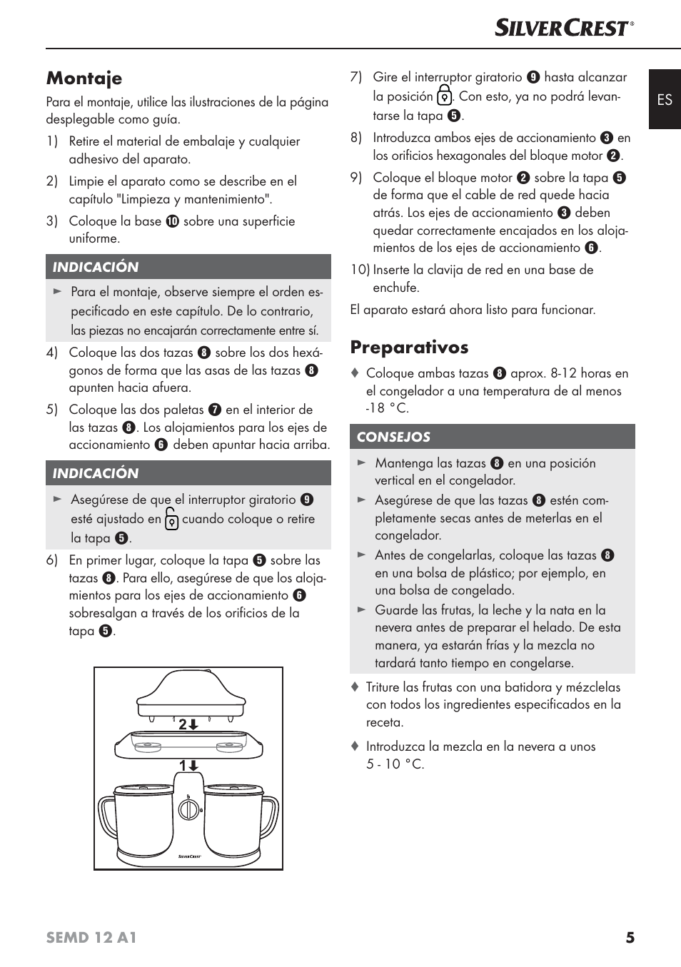 Montaje, Preparativos | Silvercrest SEMD 12 A1 User Manual | Page 8 / 54