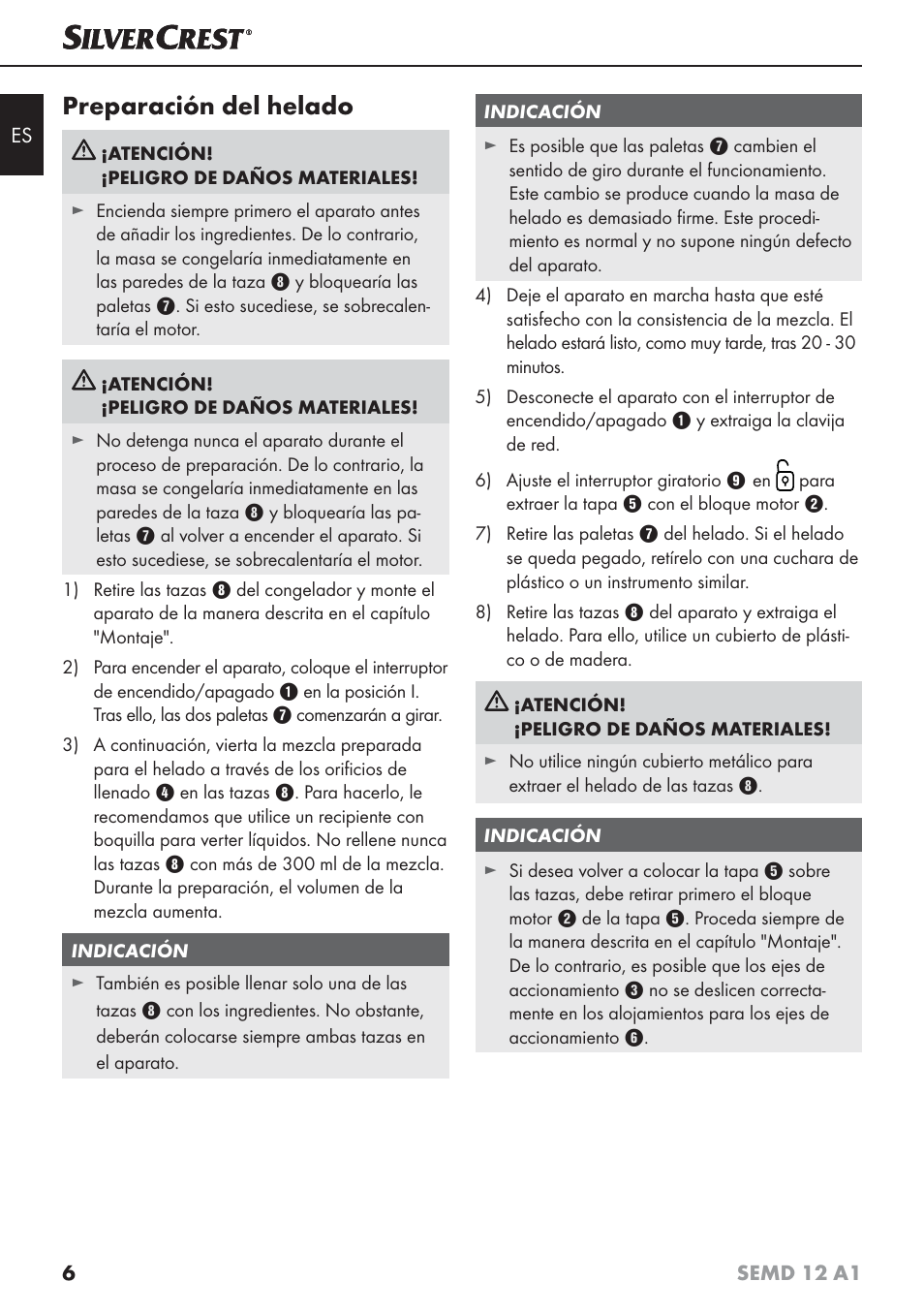 Preparación del helado | Silvercrest SEMD 12 A1 User Manual | Page 9 / 54