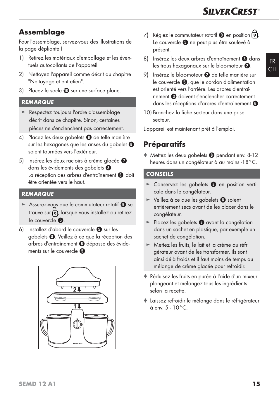 Assemblage, Préparatifs | Silvercrest SEMD 12 A1 User Manual | Page 18 / 44