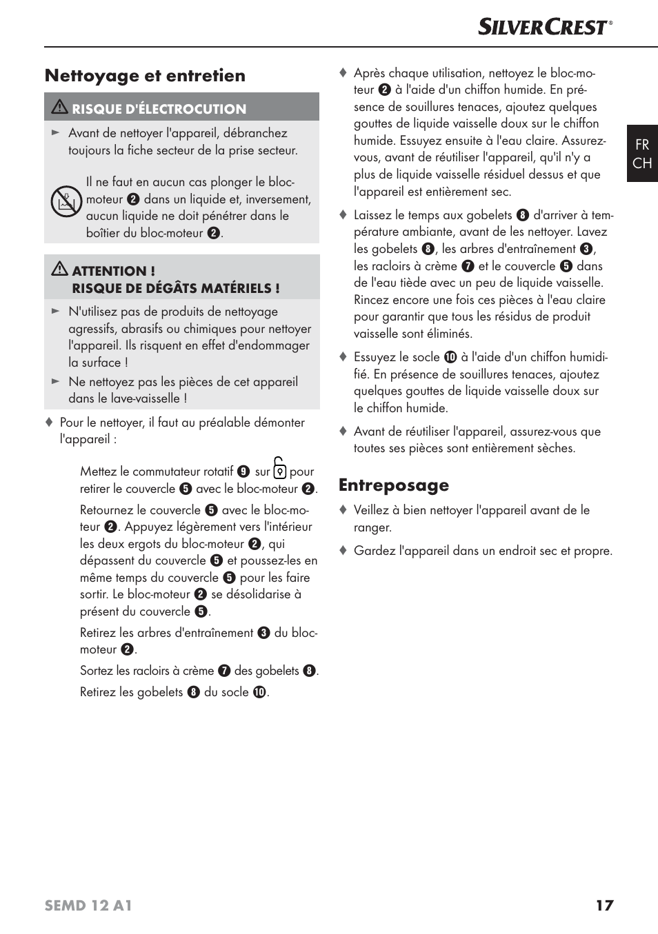 Nettoyage et entretien, Entreposage | Silvercrest SEMD 12 A1 User Manual | Page 20 / 44