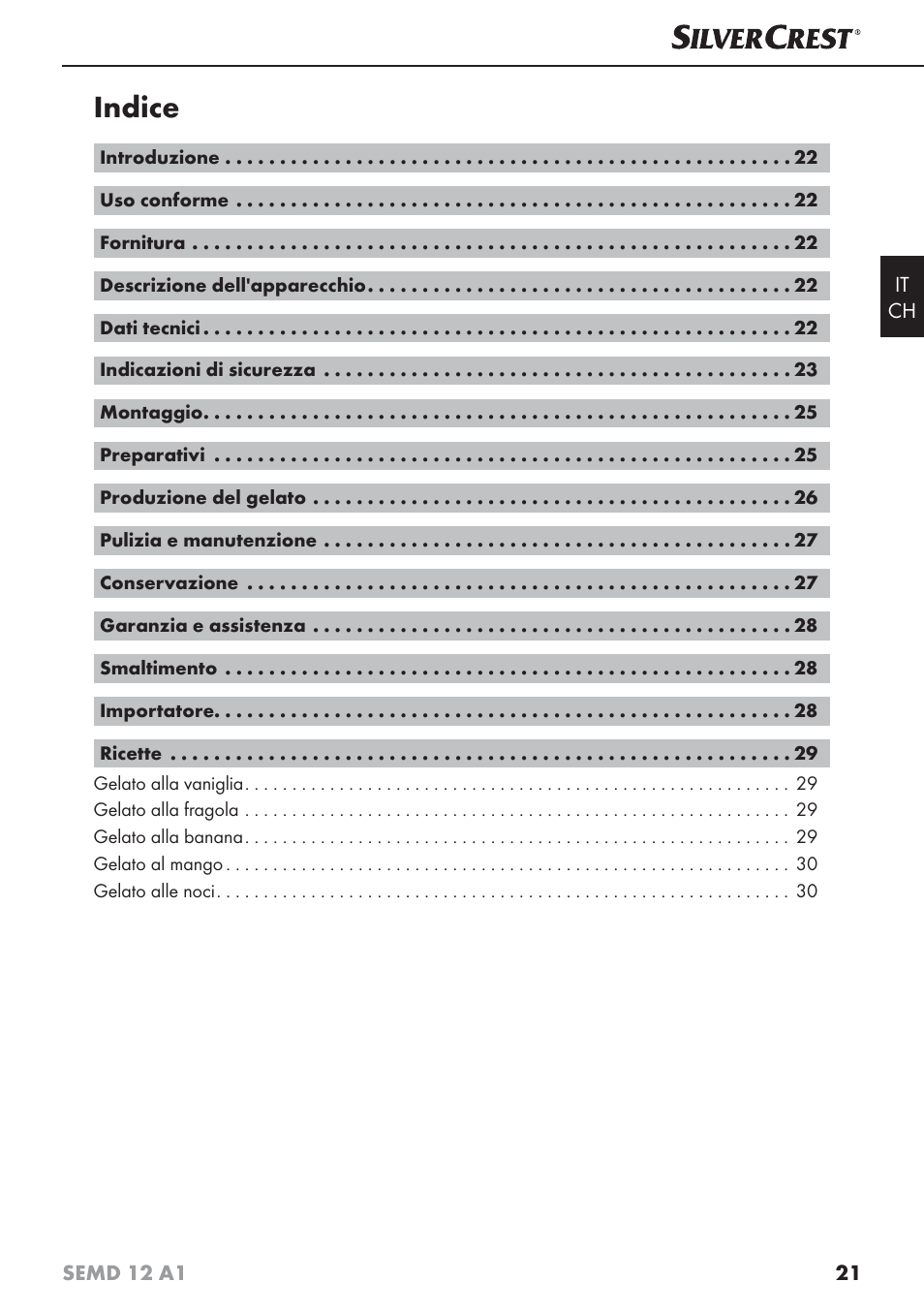Indice | Silvercrest SEMD 12 A1 User Manual | Page 24 / 44