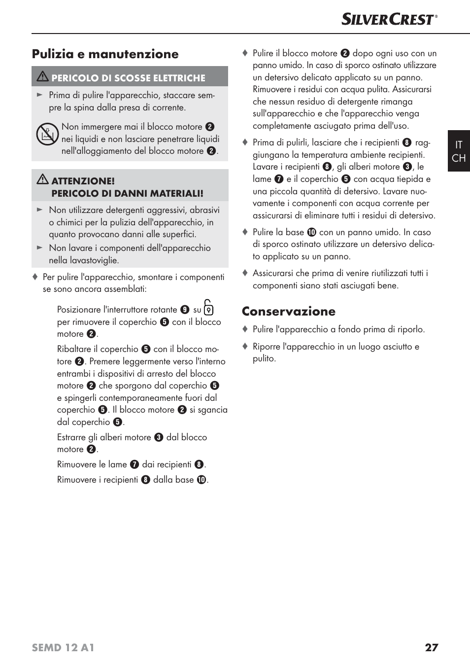 Pulizia e manutenzione, Conservazione | Silvercrest SEMD 12 A1 User Manual | Page 30 / 44