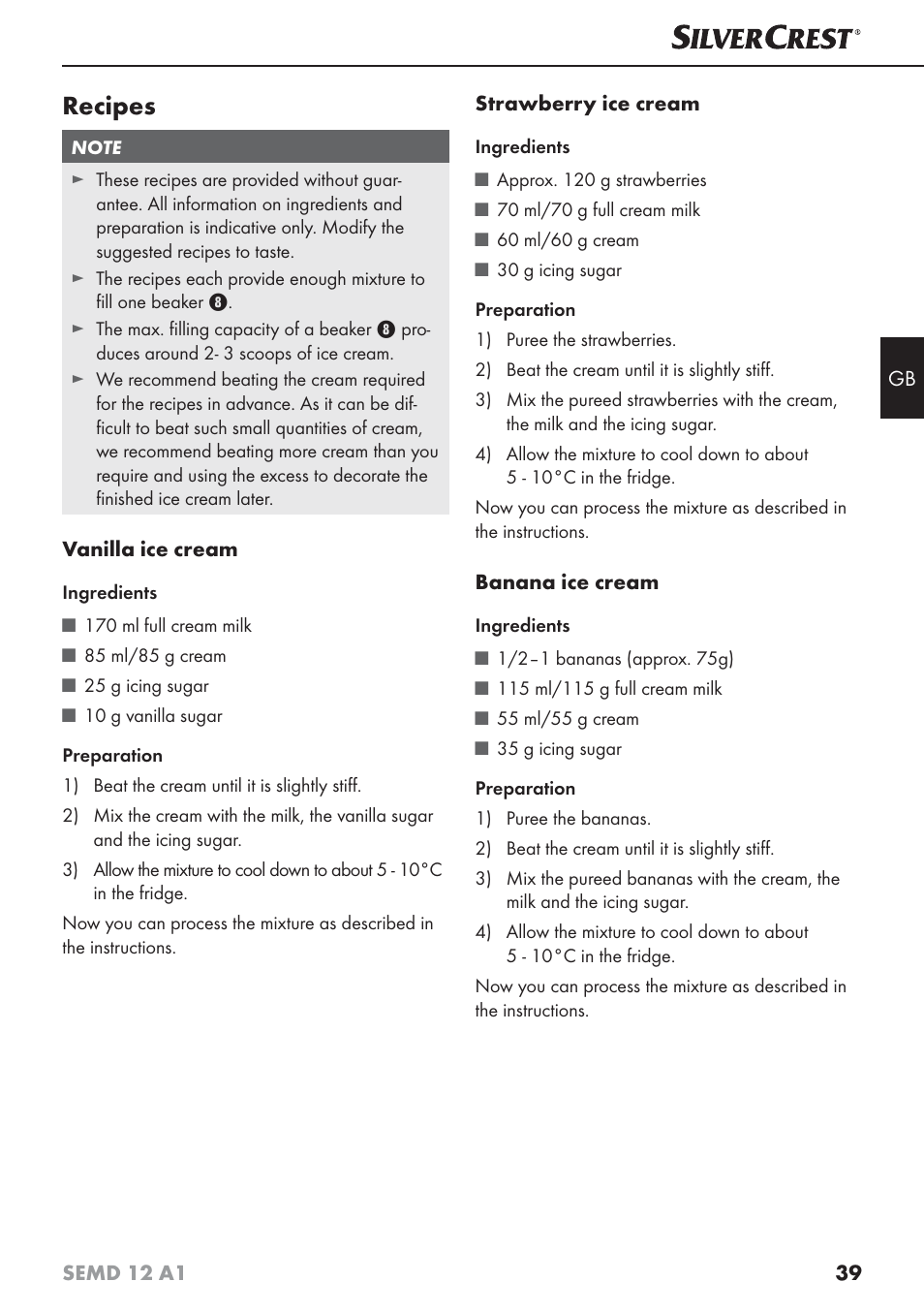 Recipes | Silvercrest SEMD 12 A1 User Manual | Page 42 / 44