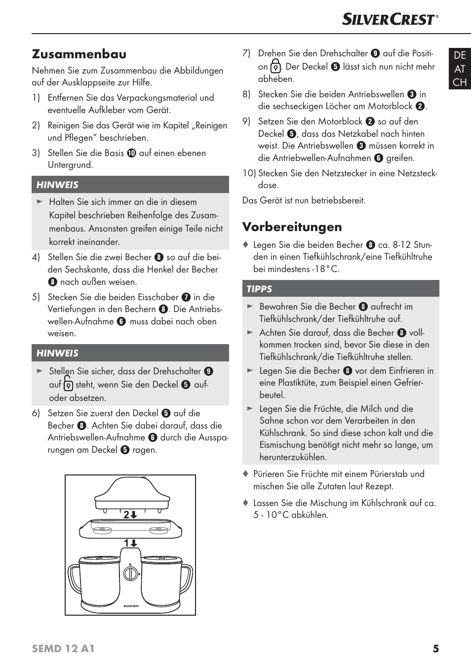 Zusammenbau, Vorbereitungen | Silvercrest SEMD 12 A1 User Manual | Page 8 / 44