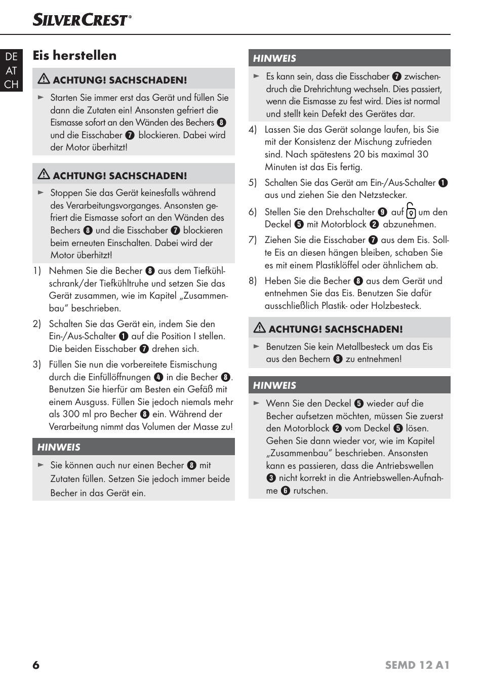 Eis herstellen | Silvercrest SEMD 12 A1 User Manual | Page 9 / 44