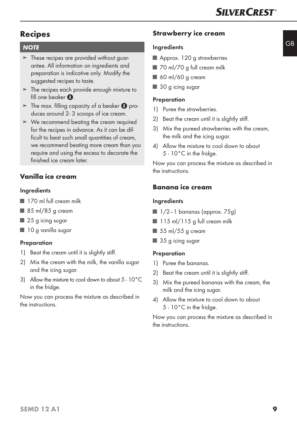 Recipes | Silvercrest SEMD 12 A1 User Manual | Page 12 / 64