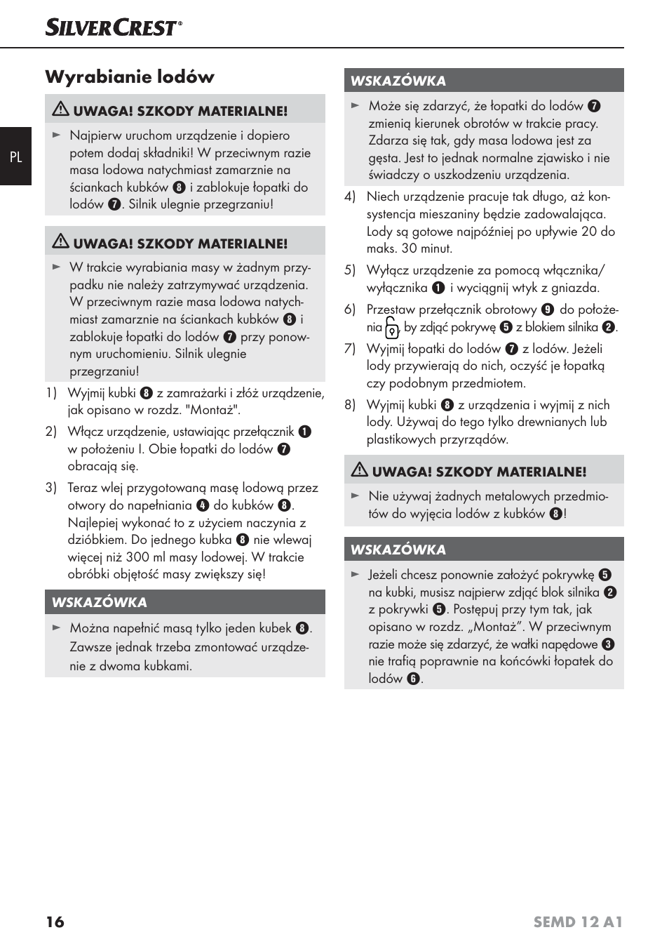 Wyrabianie lodów | Silvercrest SEMD 12 A1 User Manual | Page 19 / 64