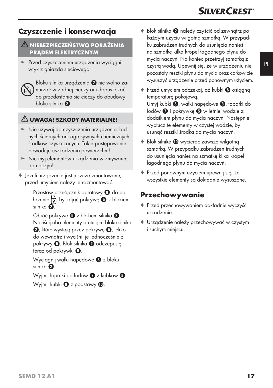 Czyszczenie i konserwacja, Przechowywanie | Silvercrest SEMD 12 A1 User Manual | Page 20 / 64