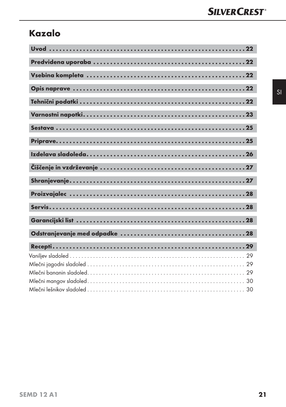 Kazalo | Silvercrest SEMD 12 A1 User Manual | Page 24 / 64