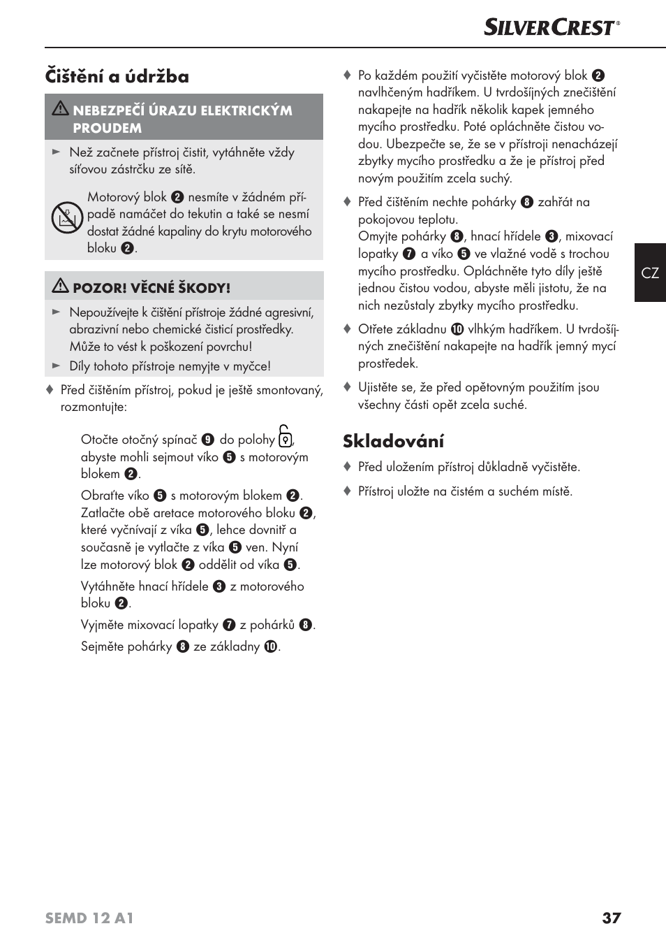 Čištění a údržba, Skladování | Silvercrest SEMD 12 A1 User Manual | Page 40 / 64