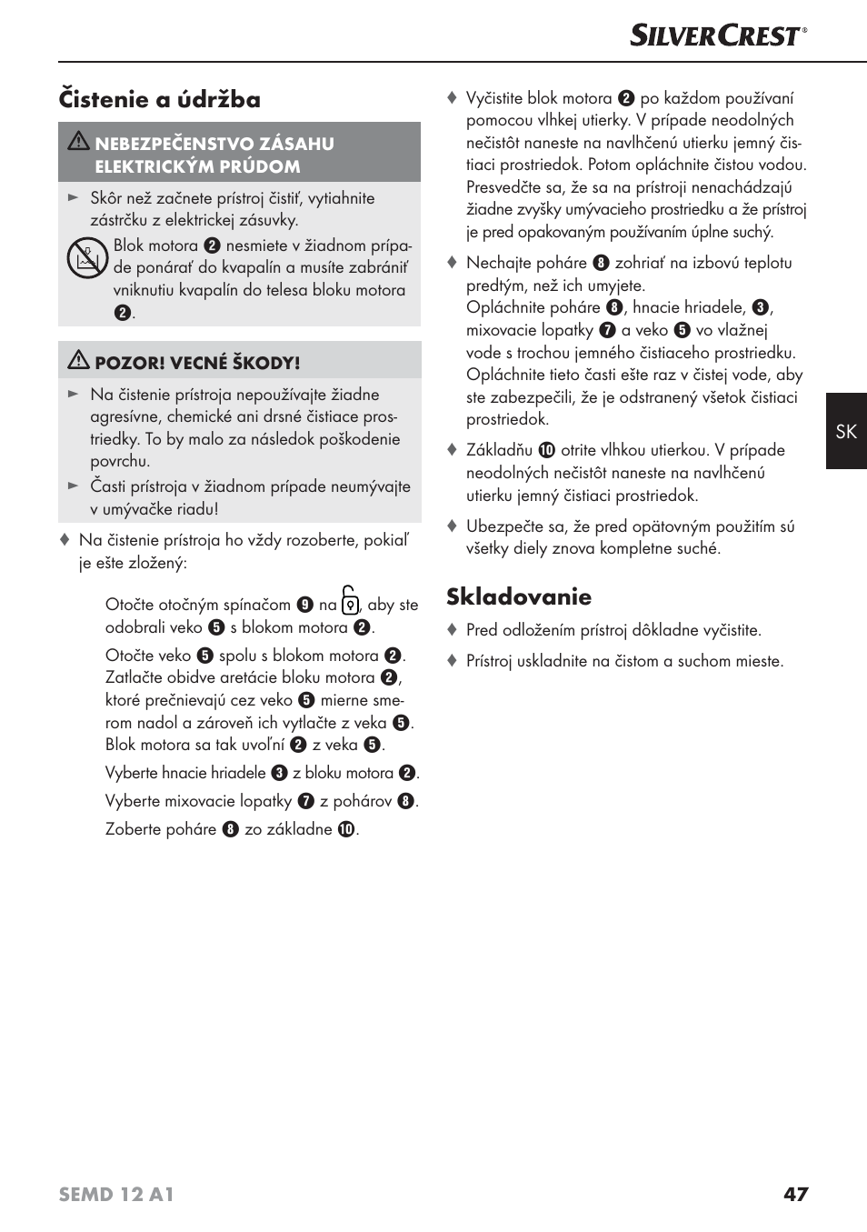Čistenie a údržba, Skladovanie | Silvercrest SEMD 12 A1 User Manual | Page 50 / 64