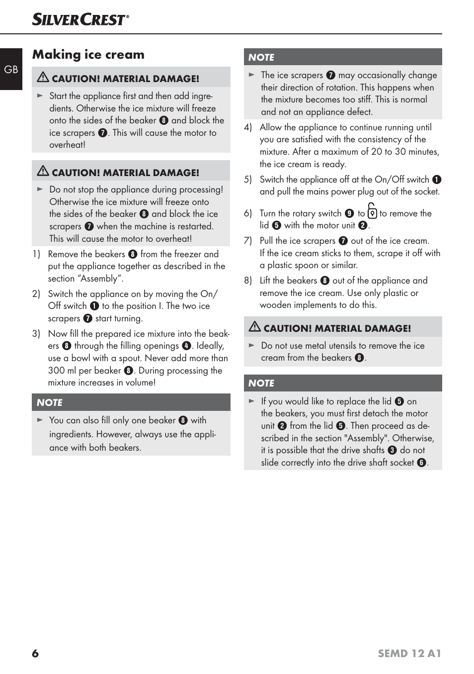 Making ice cream | Silvercrest SEMD 12 A1 User Manual | Page 9 / 64