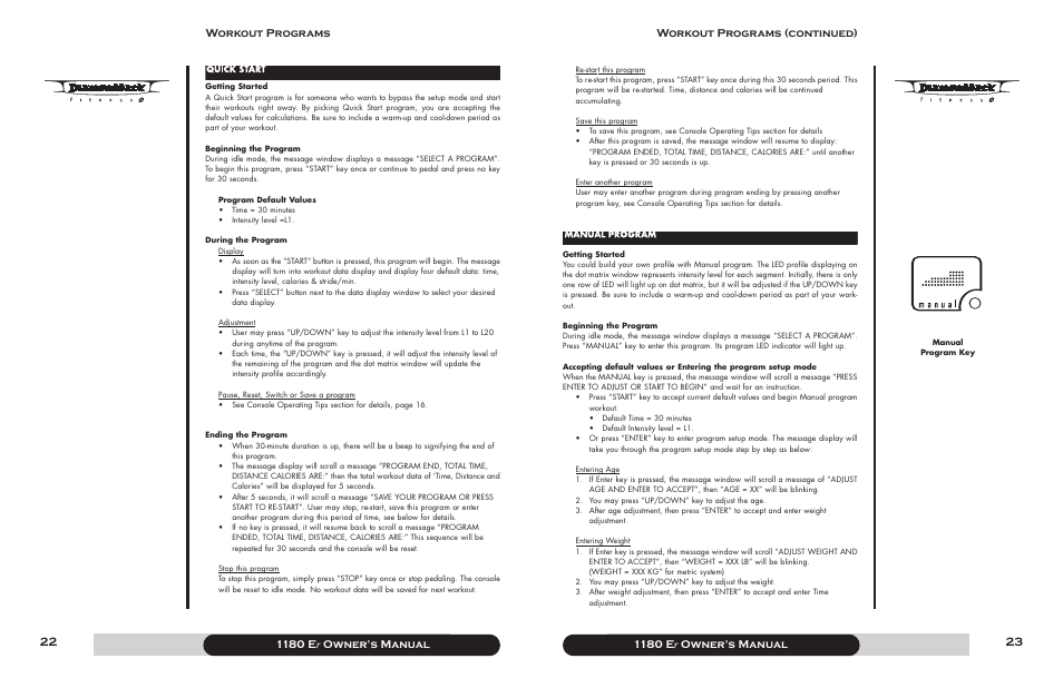 1180 e r owner’s manual, Workout programs (continued) workout programs | Diamondback 1180 Er User Manual | Page 12 / 22