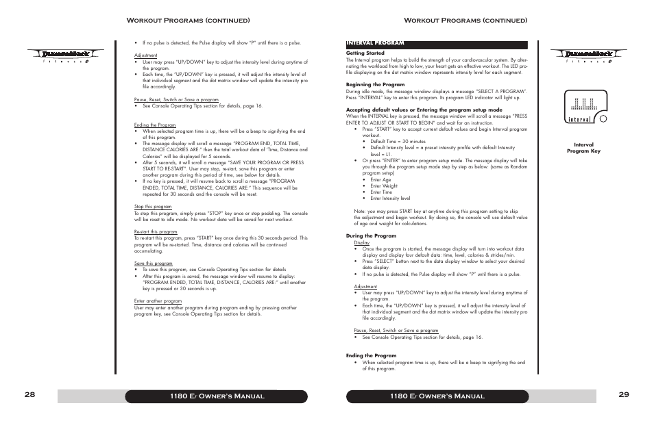 1180 e r owner’s manual, Workout programs (continued) | Diamondback 1180 Er User Manual | Page 15 / 22