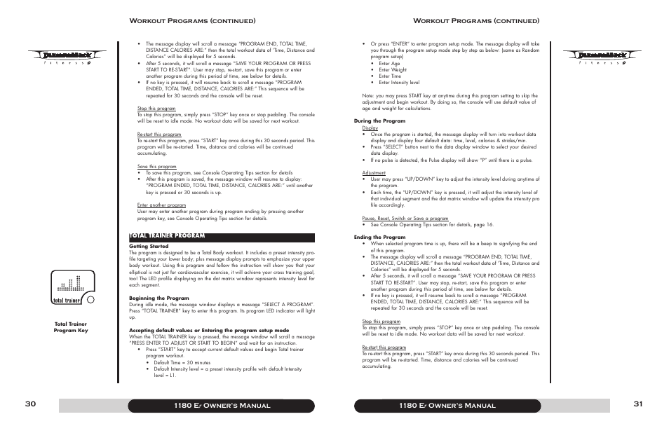 1180 e r owner’s manual, Workout programs (continued) | Diamondback 1180 Er User Manual | Page 16 / 22