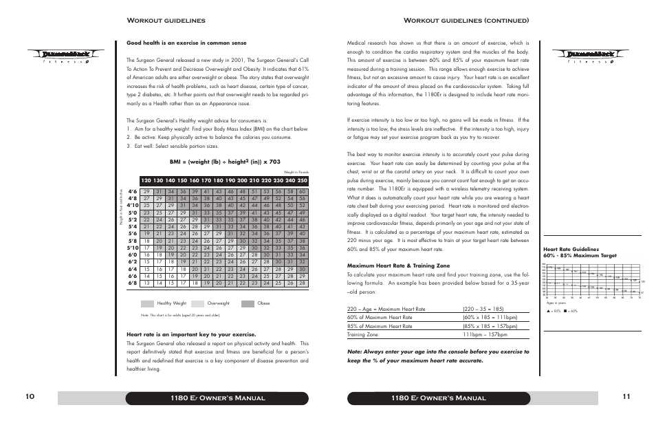 1180 e r owner’s manual, Workout guidelines (continued) workout guidelines | Diamondback 1180 Er User Manual | Page 6 / 22