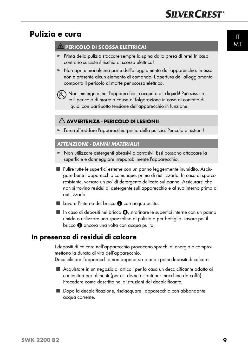 Pulizia e cura, It mt | Silvercrest SWK 2200 B2 User Manual | Page 12 / 52