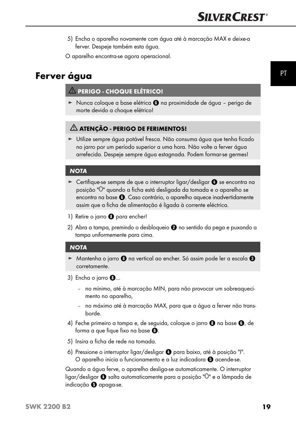 Ferver água | Silvercrest SWK 2200 B2 User Manual | Page 22 / 52